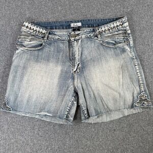 Suko Embroidered Denim Shorts Women's Size 16 Blue Stretch Jean Shorts Boho